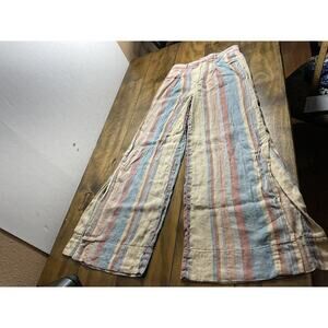 Anthropologie Beachy Wide-Leg Pants Size 2 Linen Blend Striped